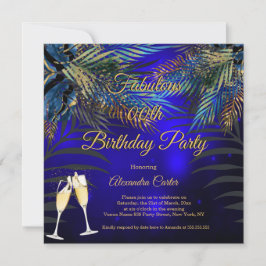 Tropisch Blauw Palms Champagne Birthday Kaart
