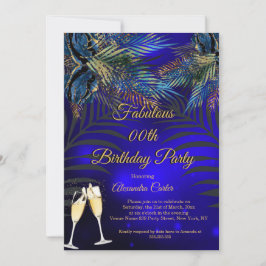 Tropisch Blauw Palms Champagne Birthday Kaart