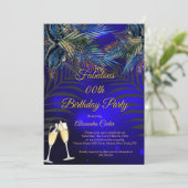 Tropisch Blauw Palms Champagne Birthday Kaart (Staand voorkant)