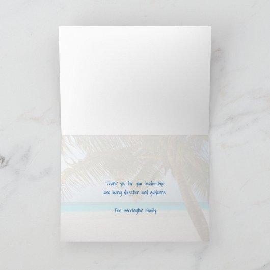 Tropisch Blauw Pastor Waardering Leider Schrift Bedankkaart (Binnen)