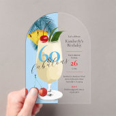 Tropisch Blauw Pina Colada 60ste Verjaardagsfeest Acryl Uitnodigingen (Insitu (Draagbaar))