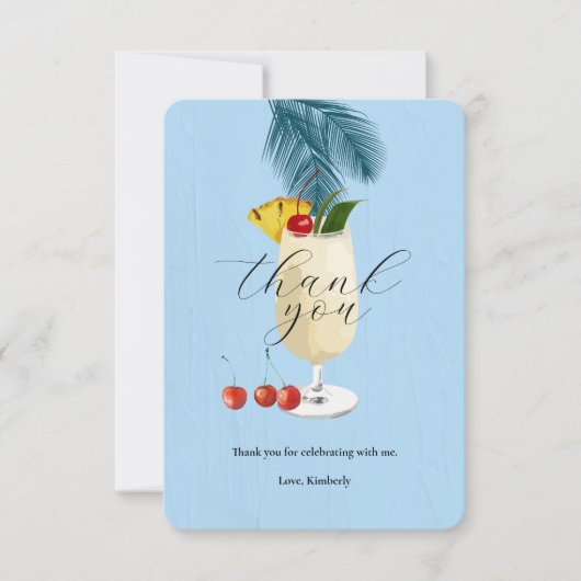 Tropisch Blauw Pina Colada Cocktail Party Bedankkaart (Voorkant)