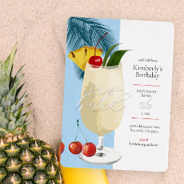 Tropisch Blauw Pina Colada Cocktail Verjaardagsfee Folie Uitnodiging