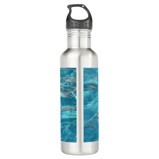 Tropisch blauw rimpelwater op maat waterfles  (Achterkant)