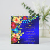 Tropisch Blauw Rood Geel Hibiscus florale Birthday Kaart (Staand voorkant)