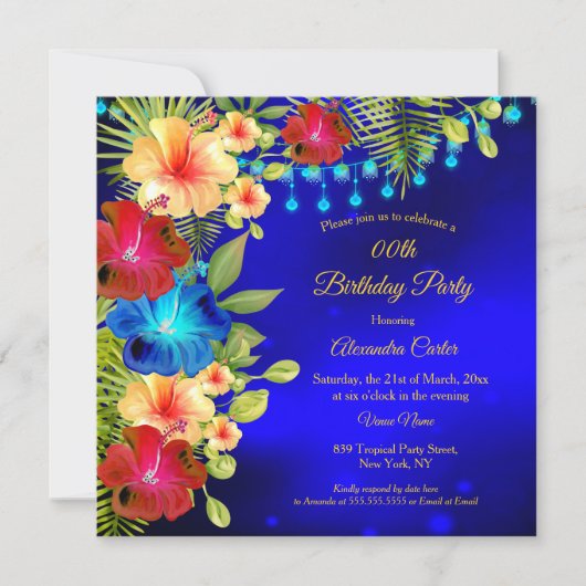 Tropisch Blauw Rood Geel Hibiscus florale Birthday Kaart (Voorkant)