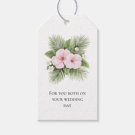 Tropisch Blauw Roze Hibiscus Bloemen Huwelijk Cadeaulabel (Voorkant)