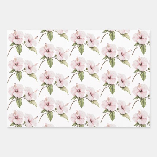 Tropisch Blauw Roze Hibiscus Bloemen Huwelijk Inpakpapier Vel (Voorkant 2)