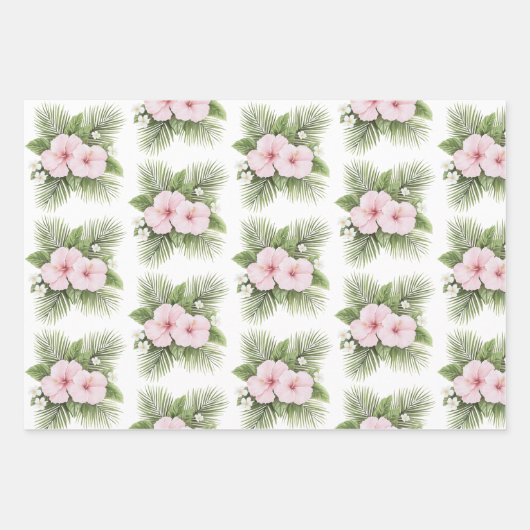 Tropisch Blauw Roze Hibiscus Bloemen Huwelijk Inpakpapier Vel (Voorkant)