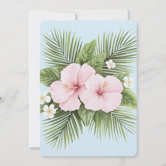 Tropisch Blauw Roze Hibiscus Bloemen Huwelijk Kaart (Achterkant)