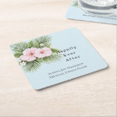 Tropisch Blauw Roze Hibiscus Bloemen Huwelijk Kartonnen Onderzetters (Schuin)