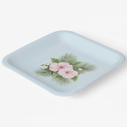 Tropisch Blauw Roze Hibiscus Bloemen Huwelijk Papieren Bordje (Gebogen)