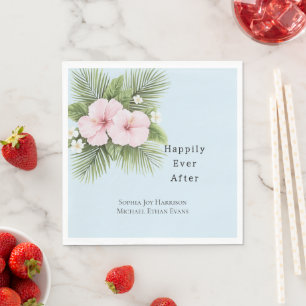 Tropisch Blauw Roze Hibiscus Bloemen Huwelijk Servet