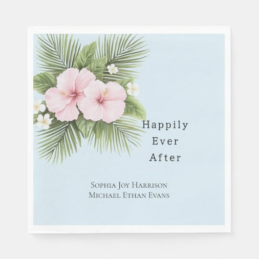 Tropisch Blauw Roze Hibiscus Bloemen Huwelijk Servet (Voorkant)