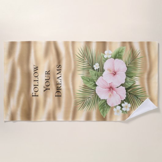 Tropisch Blauw Roze Hibiscus Bloemen Strandlaken (Voorkant)