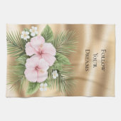 Tropisch Blauw Roze Hibiscus Bloemen Theedoek (Horizontaal)