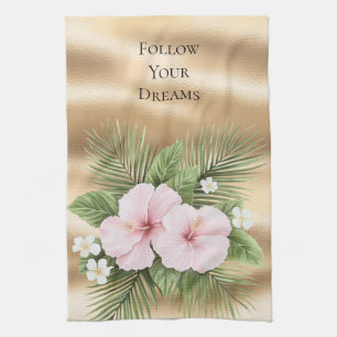 Tropisch Blauw Roze Hibiscus Bloemen Theedoek