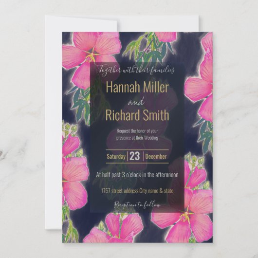 Tropisch blauw roze hibiscus flauwschilderij (Voorkant)