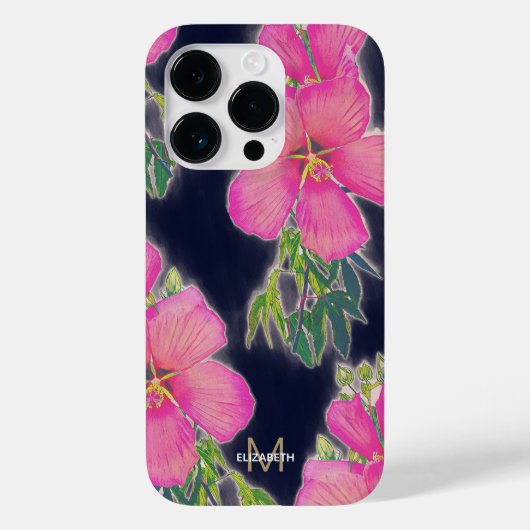Tropisch blauw roze hibiscus flauwschilderij Case-Mate iPhone case (Achterkant)
