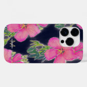 Tropisch blauw roze hibiscus flauwschilderij Case-Mate iPhone case (Achterkant (horizontaal))