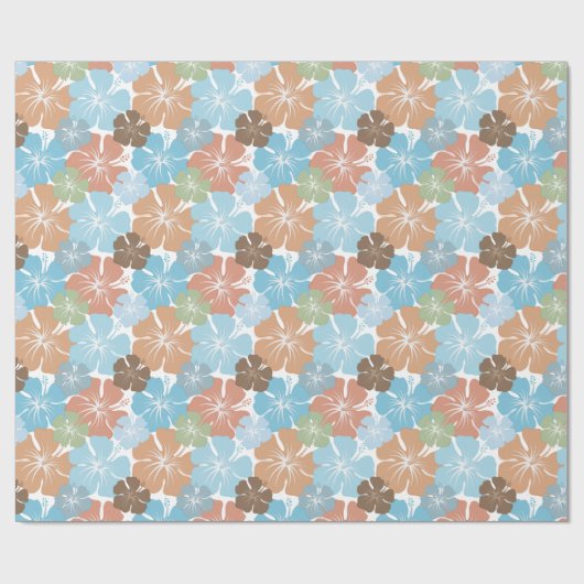 Tropisch Blauw Sinaasappel Perzik Groen Hibiscus B Cadeaupapier (Vlak)