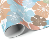 Tropisch Blauw Sinaasappel Perzik Groen Hibiscus B Cadeaupapier (Rol Hoek)