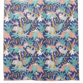 Tropisch blauw sleufpatroon douchegordijn (Voorkant)