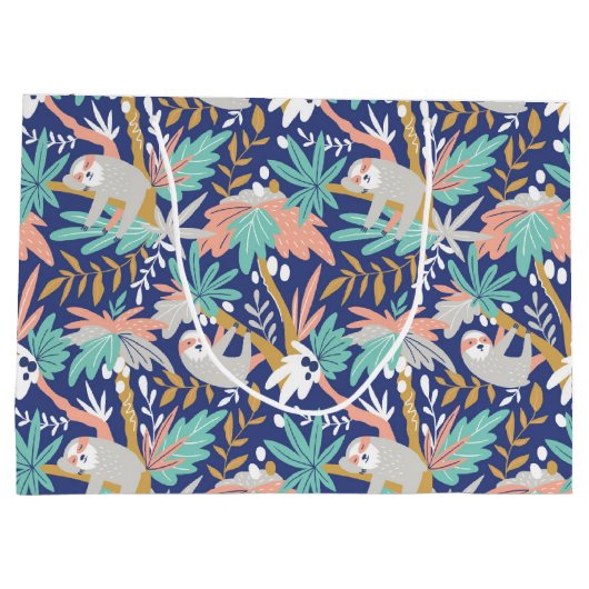 Tropisch blauw sleufpatroon groot cadeauzakje (Achterkant)