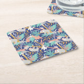 Tropisch blauw sleufpatroon kartonnen onderzetters (Schuin)
