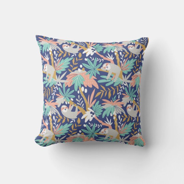 Tropisch blauw sleufpatroon kussen (Voorkant)