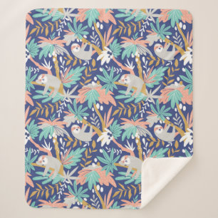 Tropisch blauw sleufpatroon sherpa deken