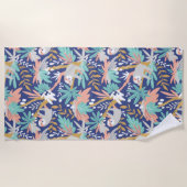 Tropisch blauw sleufpatroon strandlaken (Voorkant)