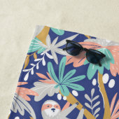 Tropisch blauw sleufpatroon strandlaken (In situ)