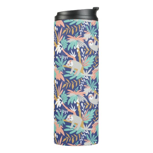 Tropisch blauw sleufpatroon thermosbeker (Gedraaid links)