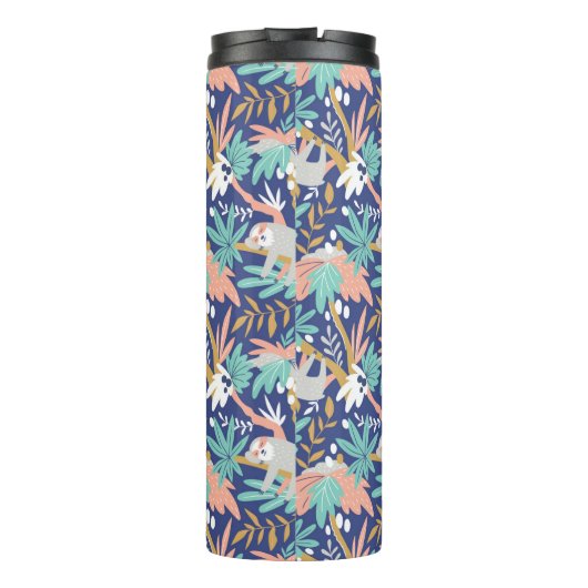 Tropisch blauw sleufpatroon thermosbeker (Achterkant)