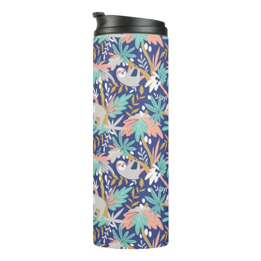 Tropisch blauw sleufpatroon thermosbeker (Geroteerd rechts)