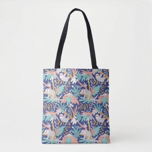 Tropisch blauw sleufpatroon tote bag (Voorkant)