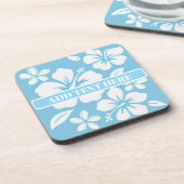 Tropisch blauw strand bloemen bier onderzetter (Linkerzijde)