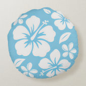 Tropisch blauw strand bloemen rond kussen (Achterkant)