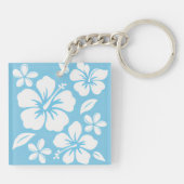 Tropisch blauw strand bloemen sleutelhanger (Achterkant)