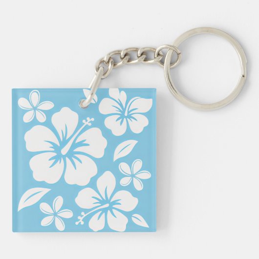 Tropisch blauw strand bloemen sleutelhanger (Achterkant)