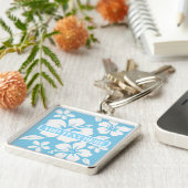 Tropisch blauw strand bloemen sleutelhanger (Zijkant)