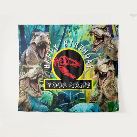 Tropisch blauw T Rex achtergrond Wandkleed (Voorkant (horizontaal))