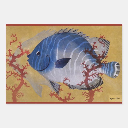  Tropisch Blauw Vis Koraal Marien Oceaanleven Inpakpapier Vel (Voorkant 2)
