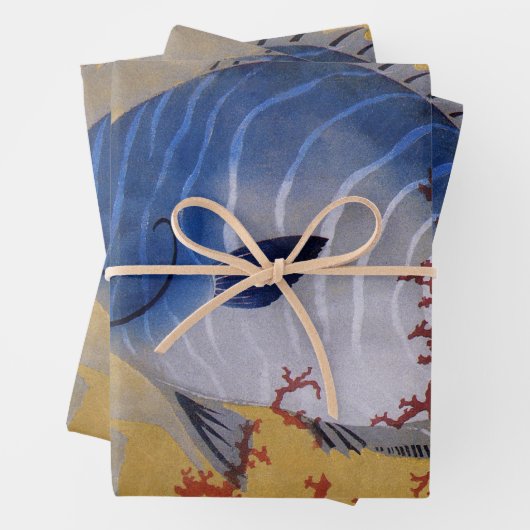  Tropisch Blauw Vis Koraal Marien Oceaanleven Inpakpapier Vel (In situ)