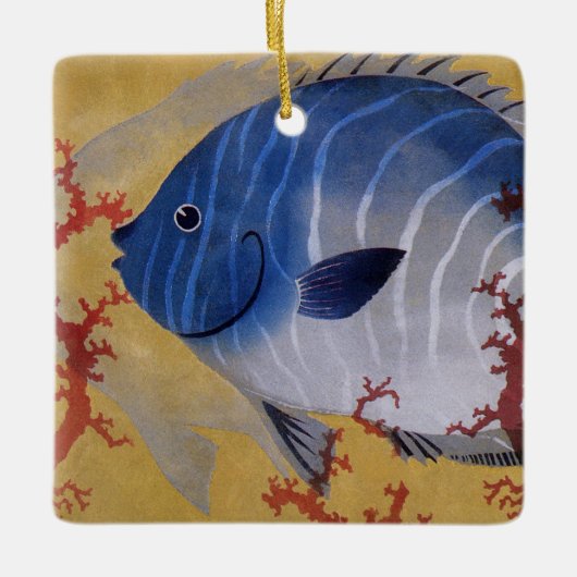  Tropisch Blauw Vis Koraal Marien Oceaanleven Keramisch Ornament (Voorkant)