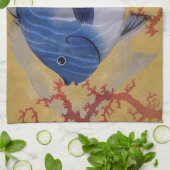  Tropisch Blauw Vis Koraal Marien Oceaanleven Theedoek (Gevouwen)