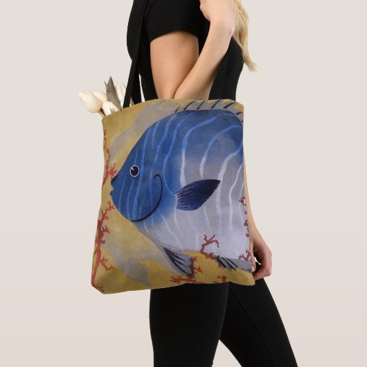  Tropisch Blauw Vis Koraal Marien Oceaanleven Tote Bag (Dichtbij)