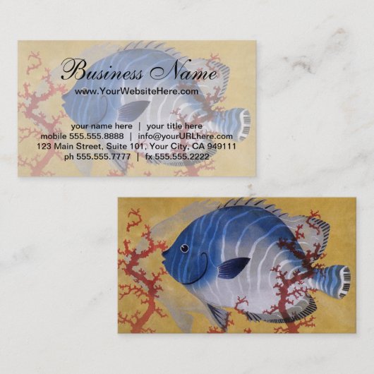  Tropisch Blauw Vis Koraal Marien Oceaanleven Visitekaartje (Voorkant / Achterkant)