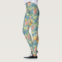 Tropisch blauw vlinderbloempatroon leggings